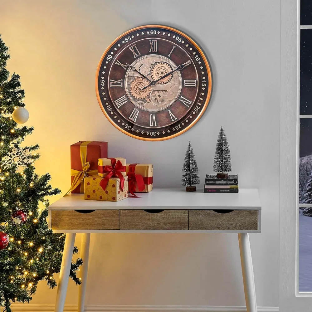 24 Inch Wall Clock, Oversized Large Industrial Steampunk Wall Clock with Roman Numerals
